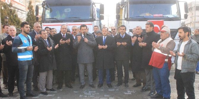 Mardin’de Halep İçin Toplanan Yardım Tırları Yola Çıktı