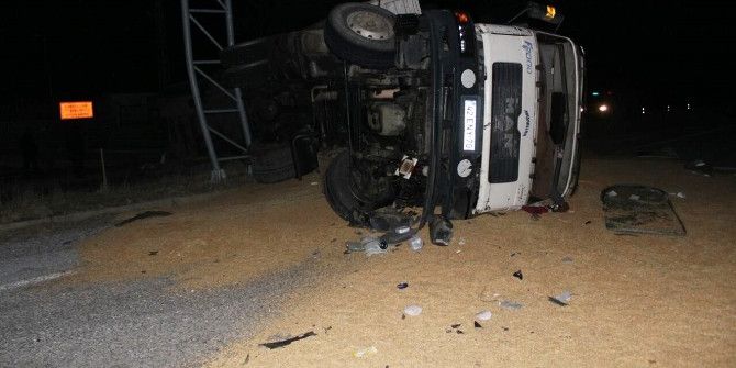Adilcevaz’da Buğday Yüklü Tır Devrildi