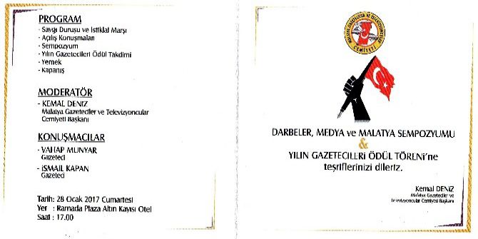 ‘Darbeler Medya Ve Malatya Sempozyumu’ İle ‘Yılın Gazetecileri Ödül Töreni’ Düzenlenecek