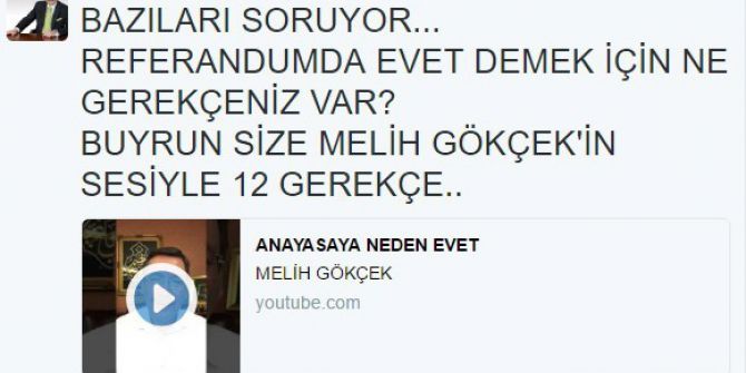 Başkan Gökçek’ten Referandumda "Evet" İçin 12 Gerekçe