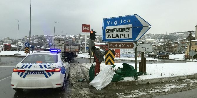 Tır Sürücüsü Trafik Levhalarına Çarptı
