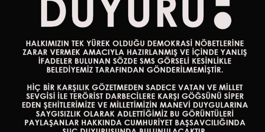 Çekmeköy Belediyesi’nin Adı Kullanılarak Atılan Sms İle İlgili Suç Duyurusu