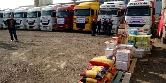10 Tır İnsani Yardım Malzemesi Suriye’ye Gönderildi