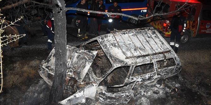 Ağaca Çarparak Kaza Yapan Şahıs Yanarak Hayatını Kaybetti