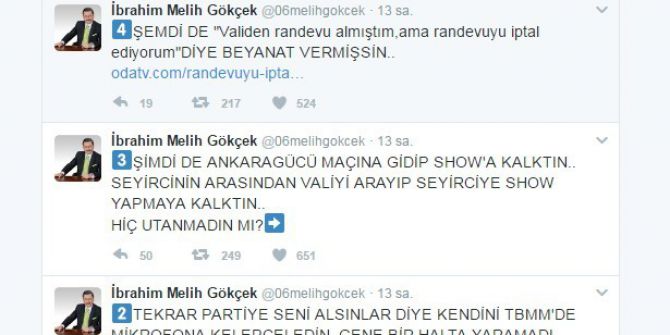 Başkan Gökçek Sosyal Medyadan Nazlıaka’yı Eleştirdi