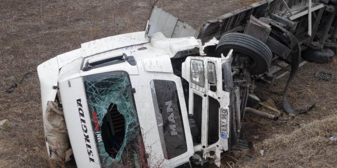 Demir Taşıyan Tır Tarlaya Uçtu: 1 Yaralı
