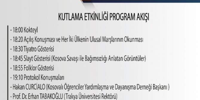 Edirne’de Kosova Cumhuriyeti’nin Bağımsızlığının Yıl Dönümü Kutlanacak