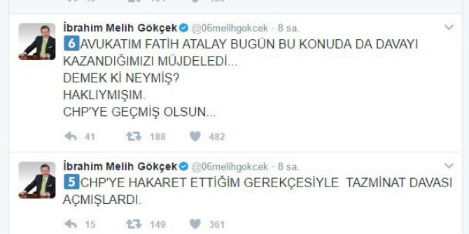 Başkan Gökçek’ten, Chp’ye Karşı 2 Dava Zaferi Daha