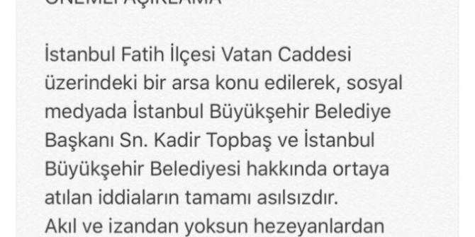 İbb’den Vatan Caddesi’ndeki Arsa Alımı İddialarına Açıklama