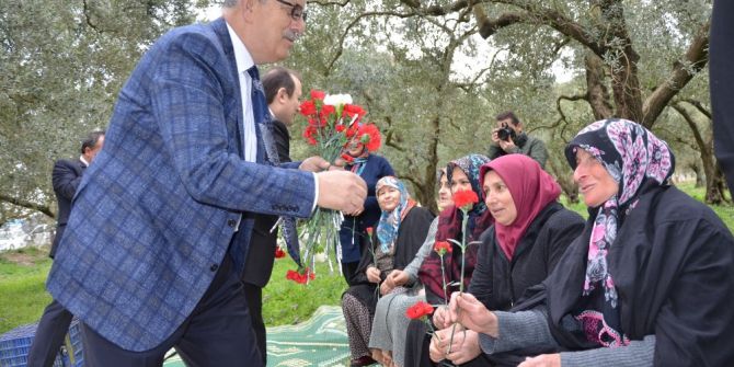 Başkandan Kadınlara Zeytin Tarlasında Çiçek