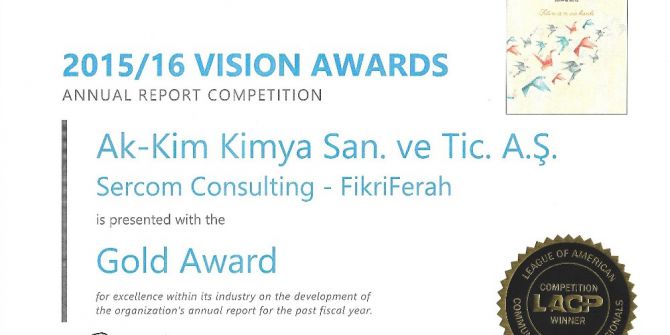 Ak-kim Kimya’nın Sürdürülebilirlik Raporuna Uluslararası Ödül