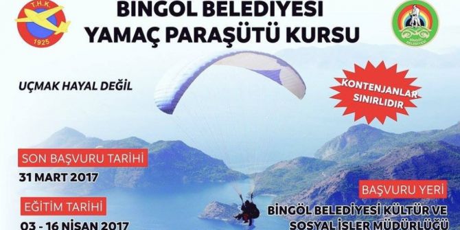 Bingöl’de Ücretsiz Yamaç Paraşütü Kursu Açılıyor