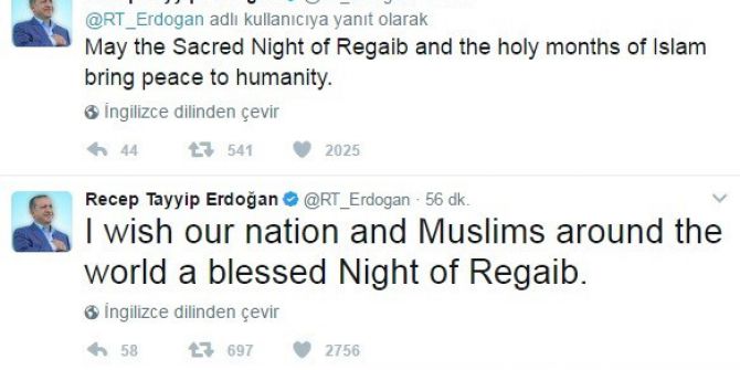 Cumhurbaşkanı Erdoğan, Regaip Kandilini 8 Ayrı Dilde Kutladı
