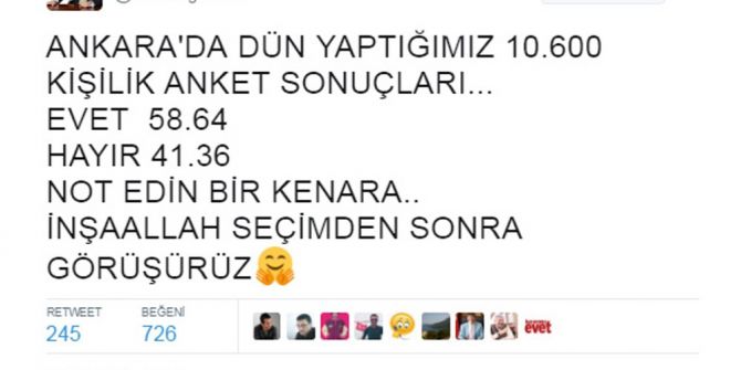 Ankara Büyükşehir Belediye Başkanı Gökçek Son Referandum Anketini Açıkladı