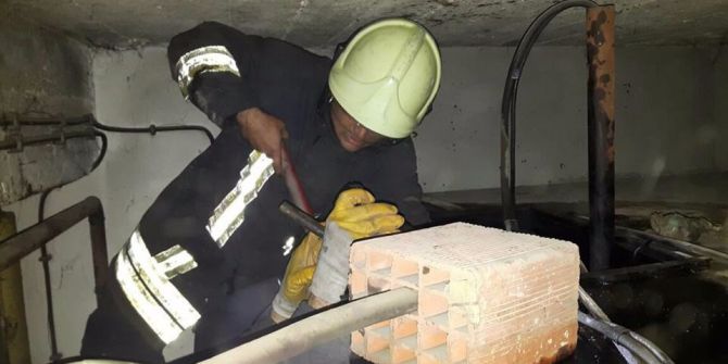 Denizli’de Akaryakıt Tankına Sıkışan Kediyi İtfaiye Ekipleri Kurtardı