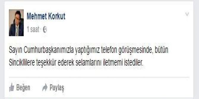 Cumhurbaşkanı Erdoğan Sincik Halkına Teşekkür Etti