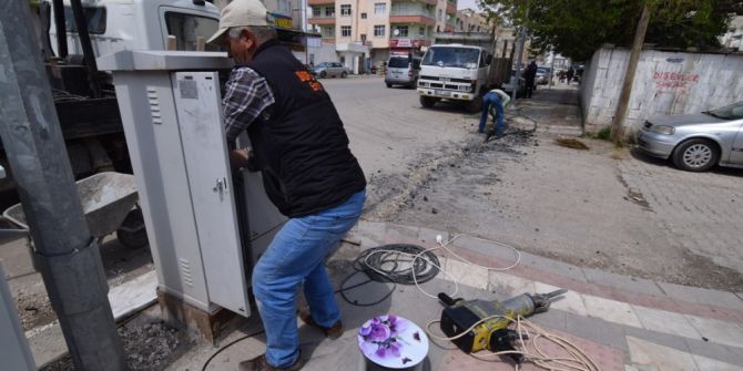 Suruç’taki Prestij Caddesinde Aydınlatma Çalışmaları