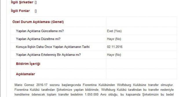 Beşiktaş’tan Gomez Açıklaması