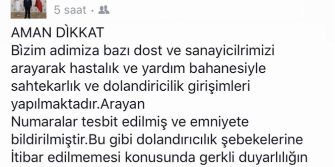 Yaşar Karayel’den ‘Dolandırıcılık’ Uyarısı