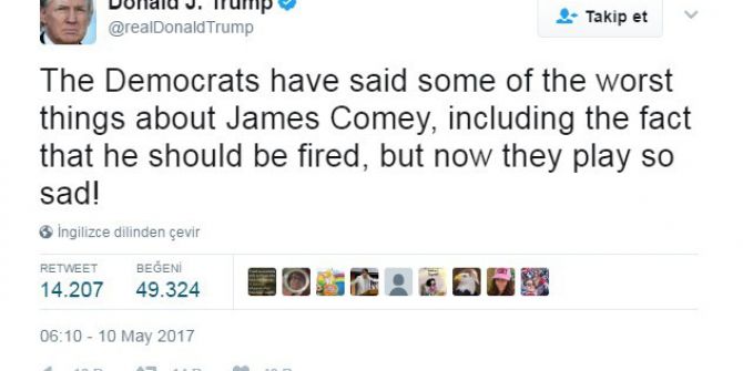 Trump’tan Comey Açıklaması: “Washington’daki Herkesin Güvenini Kaybetti"