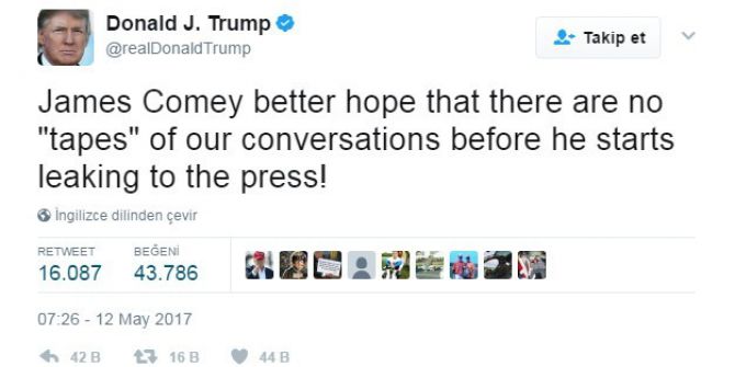 Trump’tan, Kovduğu Fbı Direktörü Comey’e Gözdağı