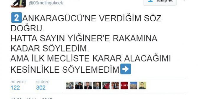 Başkan Gökçek’ten Ankaragücü’ne Yardım Açıklaması