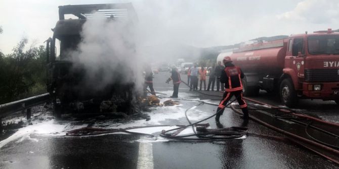 Tem’de Kaza Yapan Tır Alev Alev Yandı