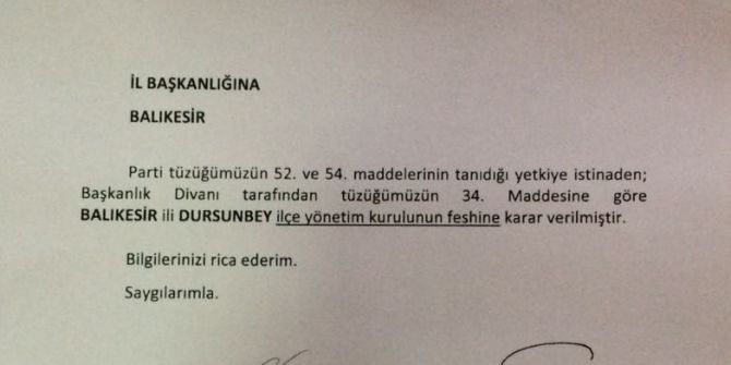 Dursunbey Mhp İlçe Başkanı Ve Yönetimi Görevden Alındı