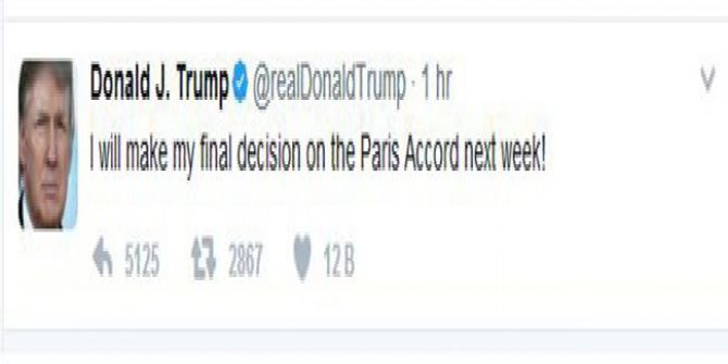 Trump: “Paris İklim Anlaşması İle İlgili Kararımı Gelecek Hafta Açıklayacağım”