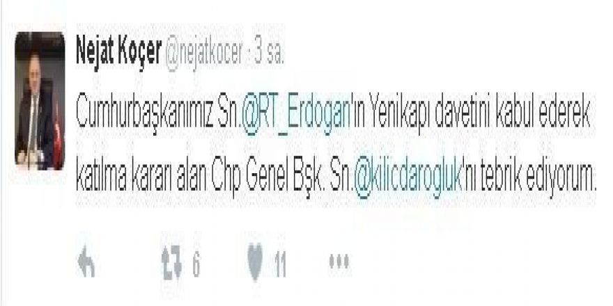 Ak Parti Milletvekili Koçer’den Kılıçdaroğlu’na Tebrik