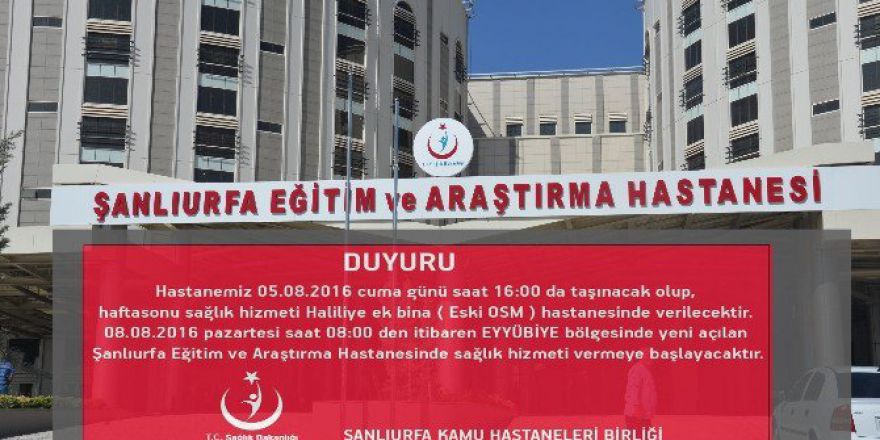 Şanlıurfa Kadın Hastalıkları Ve Doğum Hastanesi Taşınıyor