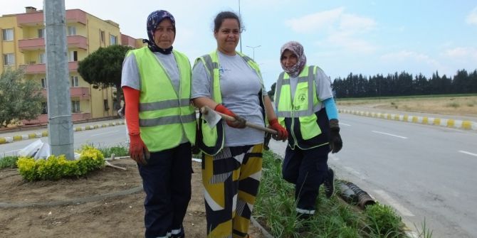 Burhaniye’ De Kavşakları Güzelleştiren Çiçekleri Kadınlar Dikiyor