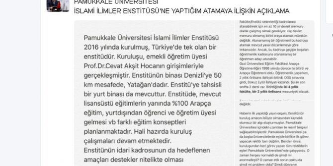 Paü Rektörü Bağ, Eşini Atamasını Sosyal Medya Üzerinden Savundu