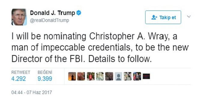 Abd Başkanı Trump, Fbı Direktörü Adayını Açıkladı