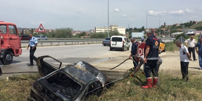 Su Kanalına Uçan Lpg’li Otomobil Patladı