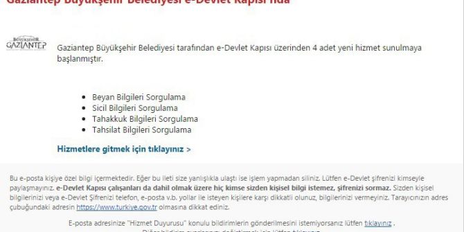 Gaziantep Büyükşehir Belediyesi E-devlet Sistemine Geçti