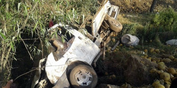 Kavun Yüklü Kamyonet Tarlaya Uçtu:1 Yaralı