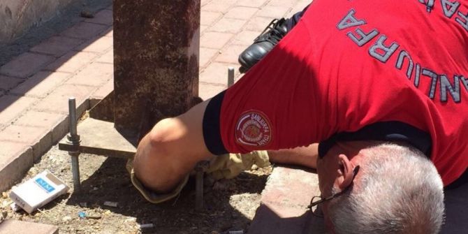 Reklam Panosunun Demir Ayağında Sıkışan Yavru Kedi Kurtarıldı