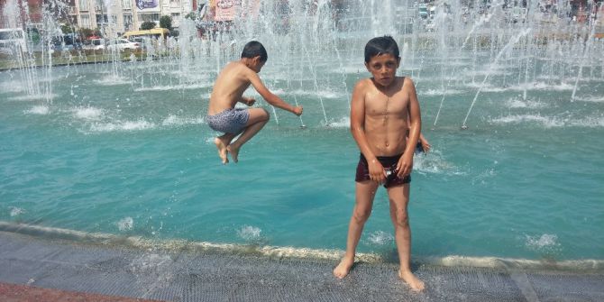 Çocuklar Ördekleriyle Birlikte Süs Havuzunda Yüzdü