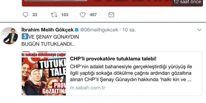 Melih Gökçek: "Şenay Günaydın’ın Foyası Böyle Ortaya Çıktı”