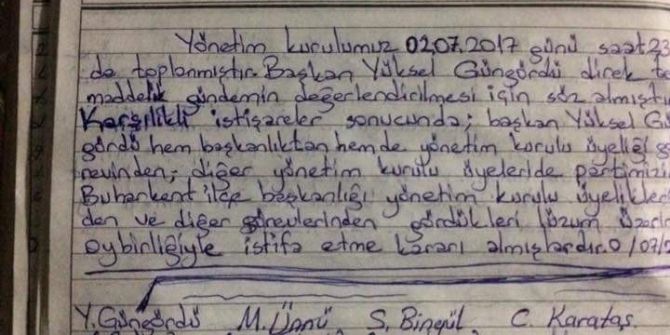 Mhp Buharkent Yönetimi İstifayı Sosyal Medyadan Duyurdu