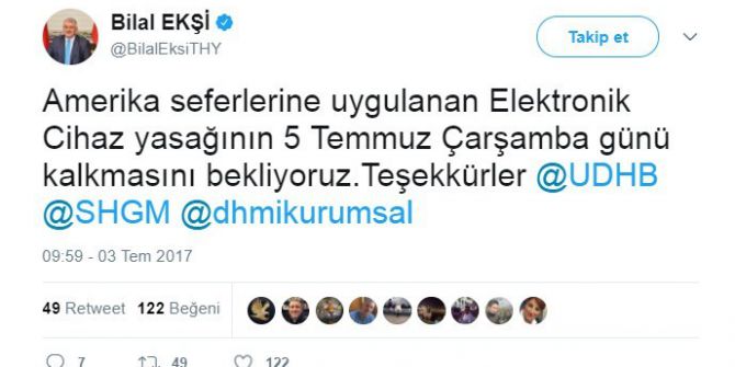 Abd Uçuşlarında Uygulanan Yasak Kalkıyor