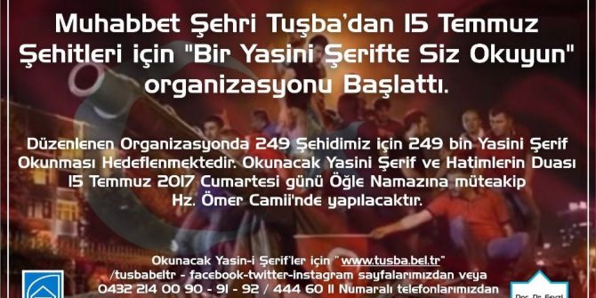 15 Temmuz Şehitleri İçin "249 Bin Yasin" Organizasyonu