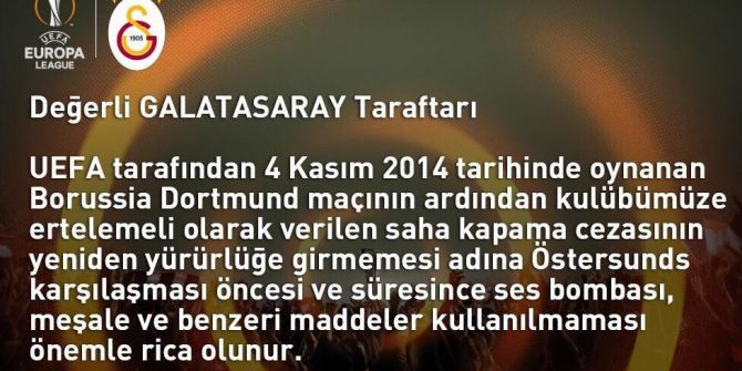 Galatasaray’dan Taraftara Uyarı