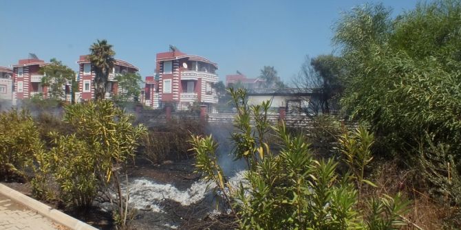 Antalya’da Villa Tipi Evlerin Bulunduğu Tatil Bölgesinde Sazlık Yangını