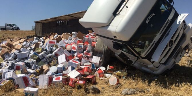 Zeytin Yükü Tır Devrildi