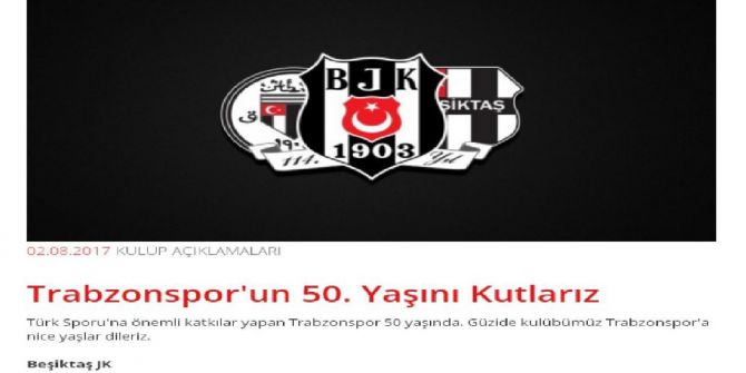 Beşiktaş’tan Trabzonspor’a Kutlama
