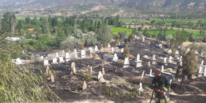 Tosya’da Çıkan Yangın Mezarlara Zarar Verdi