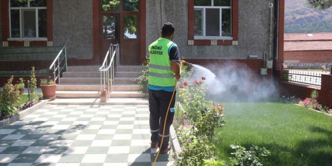 İnönü Belediyesi cami bahçelerini haşerelerden arındırılıyor