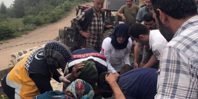 Tomruk yüklü traktör devrildi: 1 yaralı